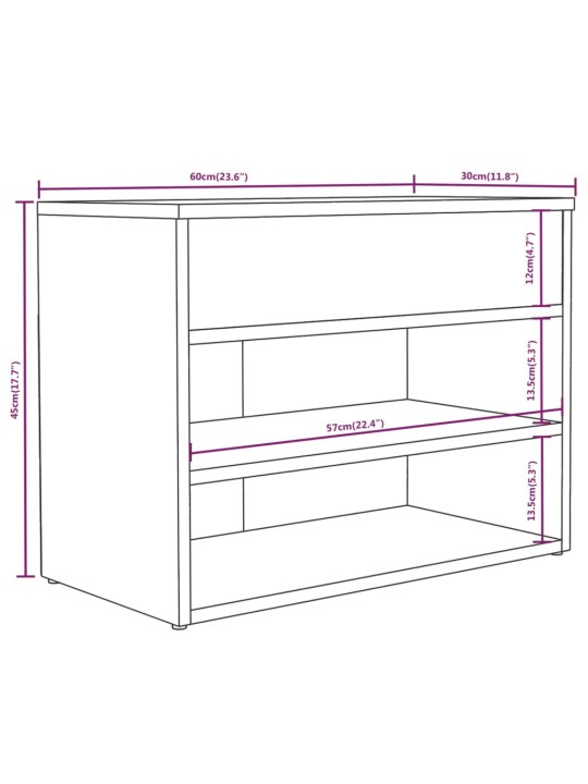 Jalatsipink, hall sonoma tamm, 60 x 30 x 45 cm, tehispuit