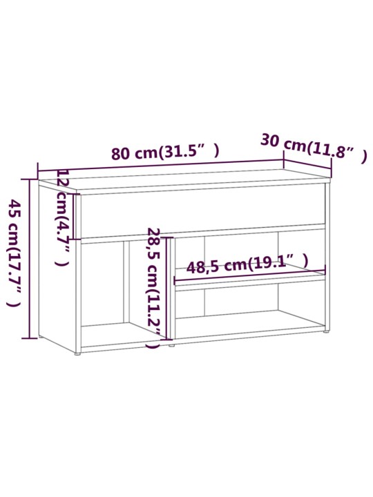 Jalatsipink, suitsutatud tamm, 80 x 30 x 45 cm, tehispuit