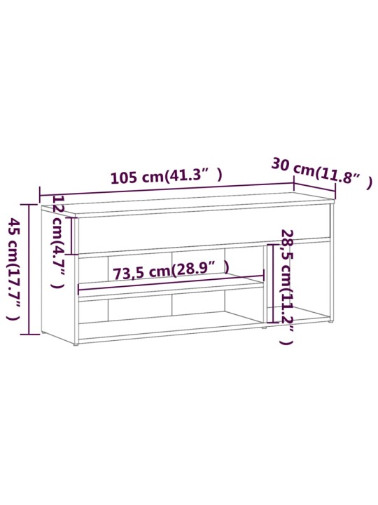 Jalatsipink, suitsutatud tamm, 105 x 30 x 45 cm, tehispuit