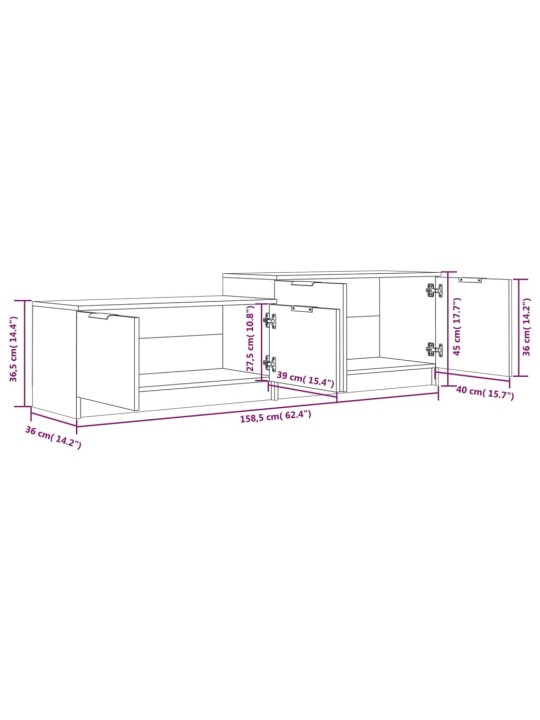 Telerikapp, betoonhall, 158,5x36x45 cm, tehispuit