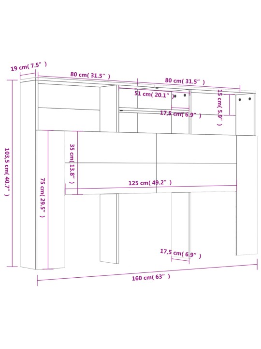 Voodipeatsi kapp sonoma tamm 160x19x103,5 cm