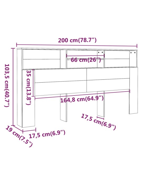 Voodipeatsi kapp valge 200x19x103,5 cm