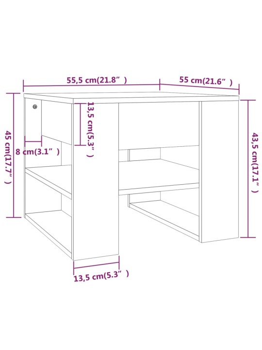 Kohvilaud, hall sonoma tamm, 55,5 x 55 x 45 cm, tehispuit