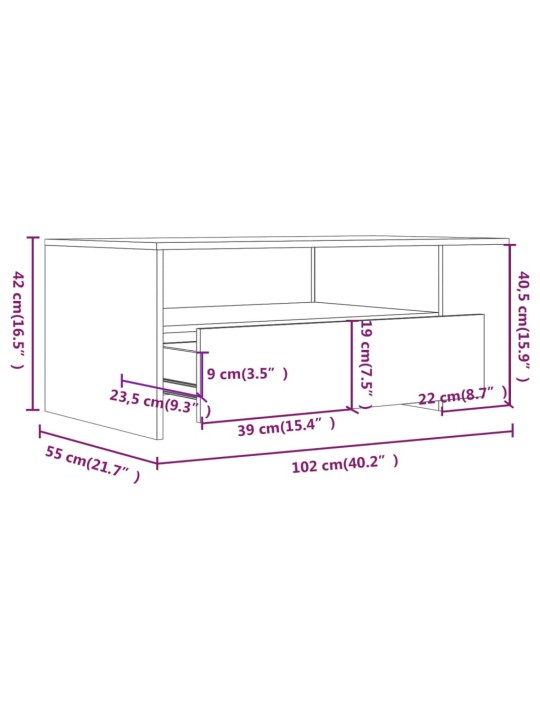 Kohvilaud, hall sonoma tamm, 102 x 55 x 42 cm, tehispuit