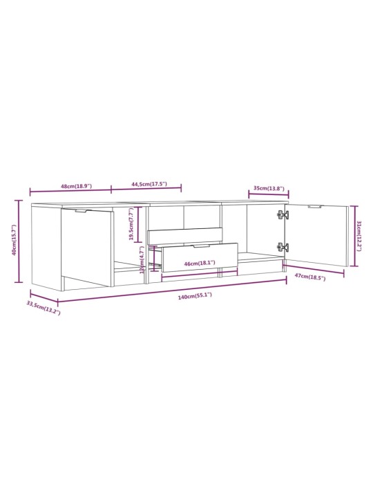 Telerikapp, hall sonoma tamm, 140x35x40 cm, tehispuit