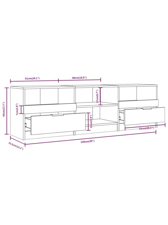 Telerikapp, suitsutatud tamm, 150 x 33,5 x 45 cm, tehispuit