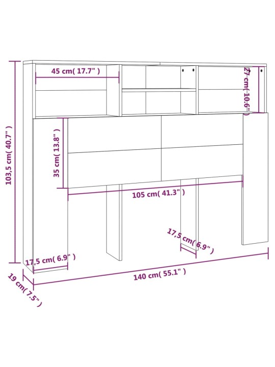 Voodipeatsi kapp suitsutatud tamm 140x19x103,5 cm