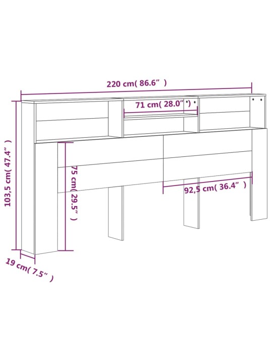 Voodipeatsi kapp, hall sonoma tamm, 220x19x103,5 cm