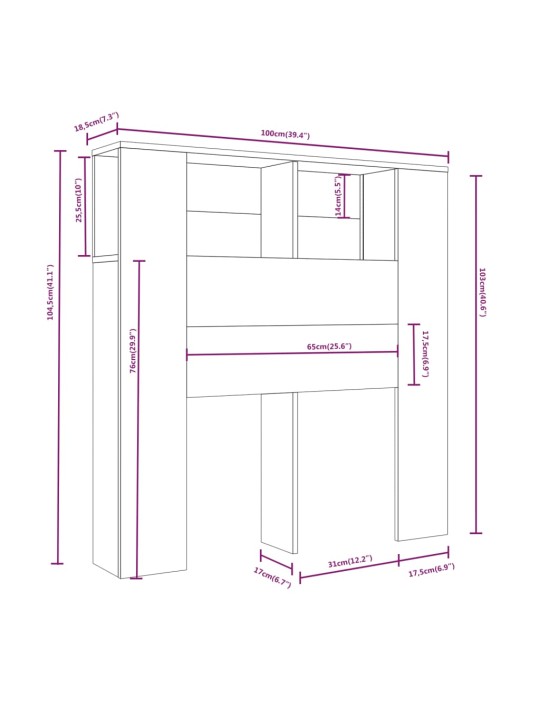 Peatsi kapp, hall sonoma tamm, 100 x 18,5 x 104,5 cm