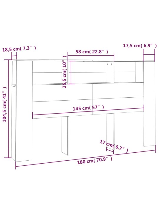 Peatsi kapp, hall sonoma tamm, 180 x 18,5 x 104,5 cm