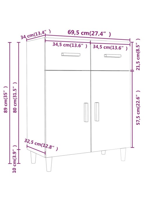 Puhvetkapp, betoonhall, 69,5 x 34 x 89 cm, tehispuit