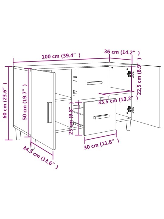 Puhvetkapp, hall sonoma tamm, 100 x 36 x 60 cm, tehispuit