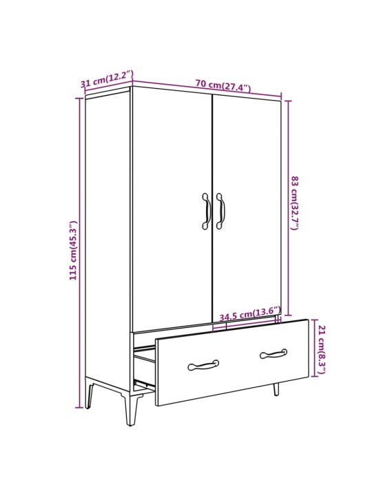 Kõrge kapp, hall sonoma tamm, 70 x 31 x 115 cm, tehispuit