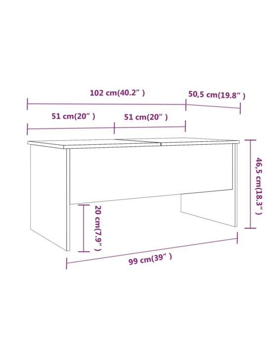 Kohvilaud, suitsutatud tamm, 102 x 50,5 x 46,5 cm, tehispuit