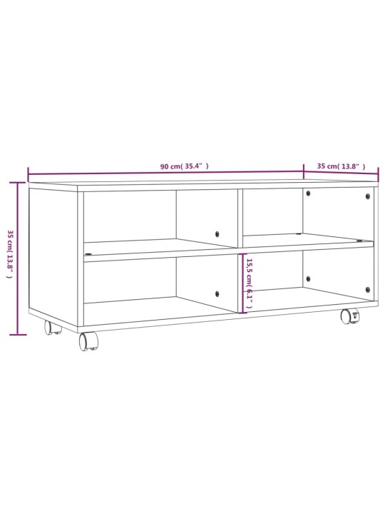 Ratastega telerikapp, pruun tamm, 90 x 35 x 35 cm, tehispuit