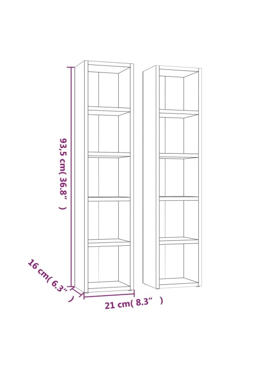 Cd-kapid 2 tk, hall sonoma tamm, 21 x 16 x 93,5 cm, tehispuit