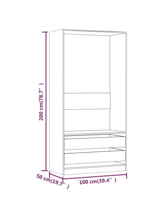 Riidekapp, suitsutatud tamm, 100 x 50 x 200 cm, tehispuit