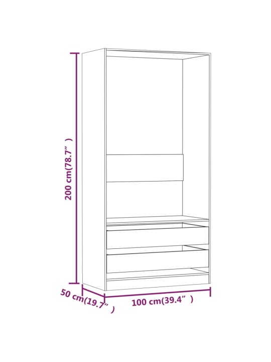 Riidekapp, hall sonoma tamm, 100 x 50 x 200 cm, tehispuit