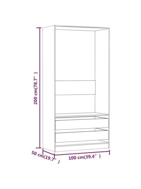 Riidekapp, pruun tamm, 100 x 50 x 200 cm, tehispuit