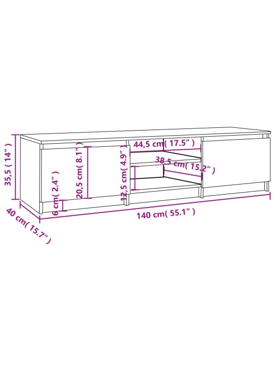 Telerikapp, hall sonoma tamm, 140 x 40 x 35,5 cm, tehispuit