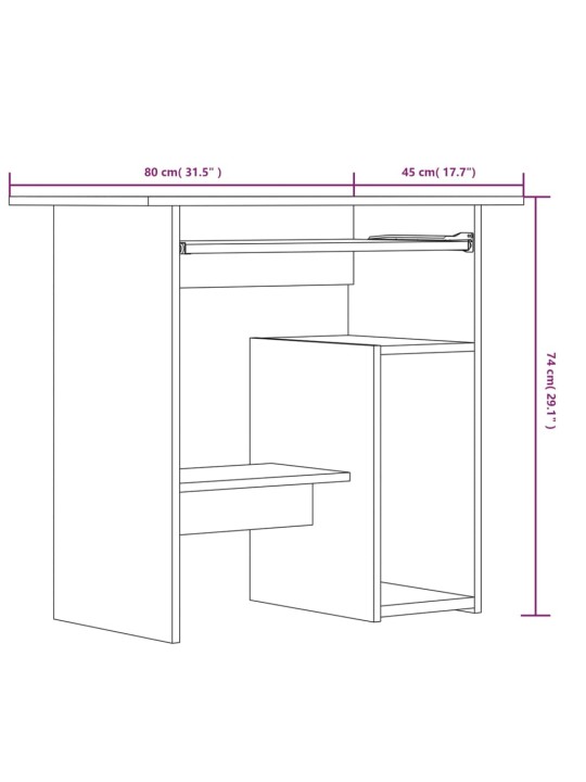 Kirjutuslaud, pruun tamm, 80 x 45 x 74 cm, tehispuit