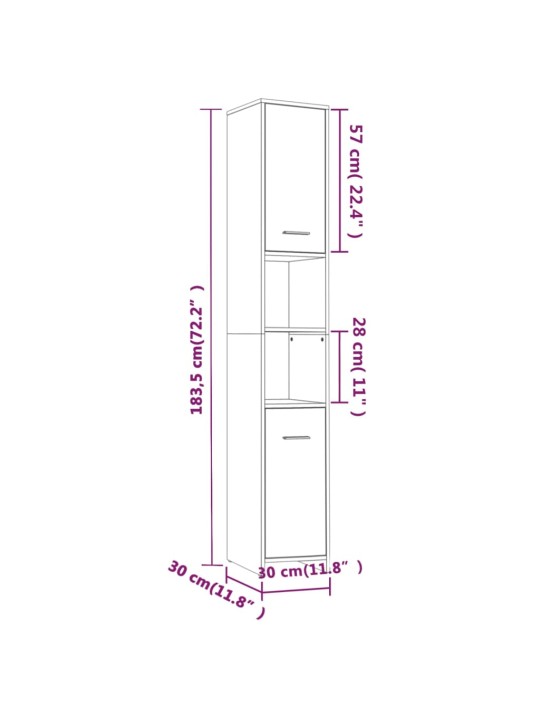 Vannitoakapp, hall sonoma tamm, 30x30x183,5 cm, tehispuit