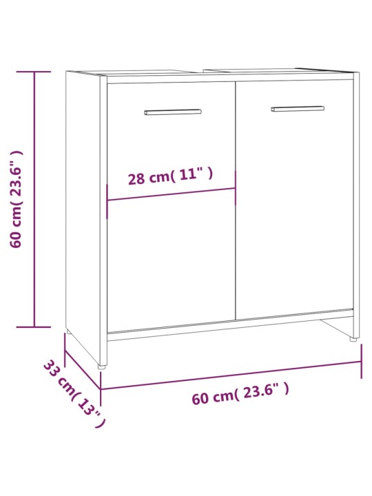 Vannitoakapp, hall sonoma tamm, 60x33x60 cm, tehispuit