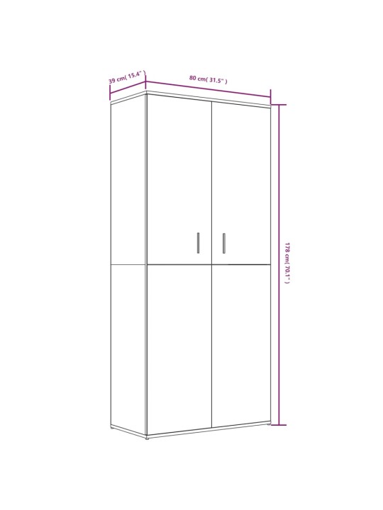 Kingakapp, suitsutatud tamm, 80 x 39 x 178 cm, tehispuit