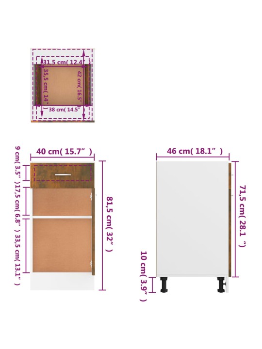 Alumine kapp sahtliga, suitsutatud tamm, 40 x 46 x 81,5 cm