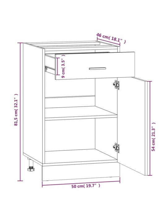 Alumine kapp sahtliga suitsutatud tamm 50x46x81,5 cm, tehispuit