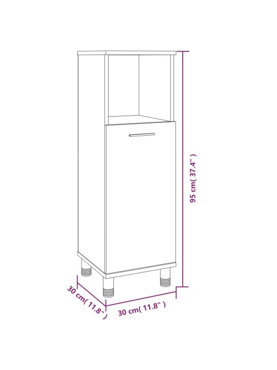 Vannitoakapp, hall sonoma tamm, 30 x 30 x 95 cm, tehispuit