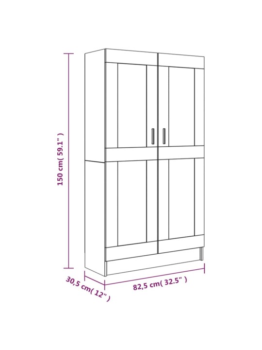 Raamatukapp, suitsutatud tamm, 82,5 x 30,5 x 150 cm, tehispuit