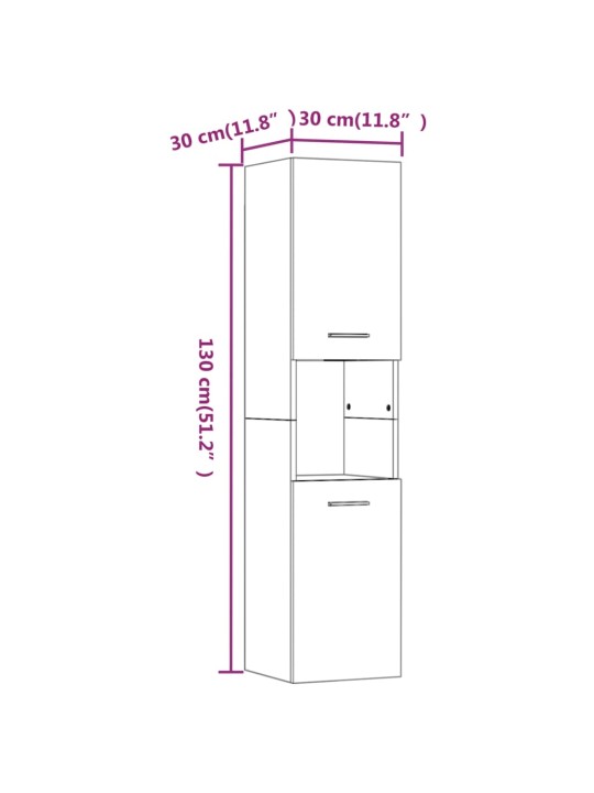 Vannitoakapp, suitsutatud tamm, 30 x 30 x 130 cm, tehispuit