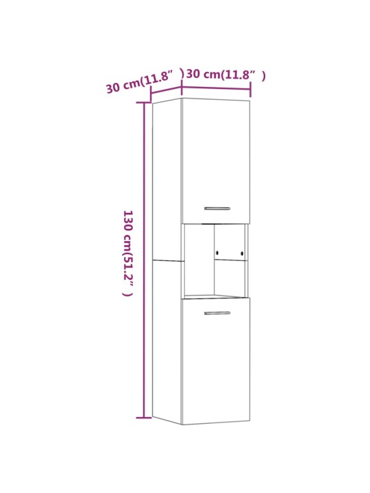 Vannitoakapp, hall sonoma tamm, 30x30x130 cm, tehispuit