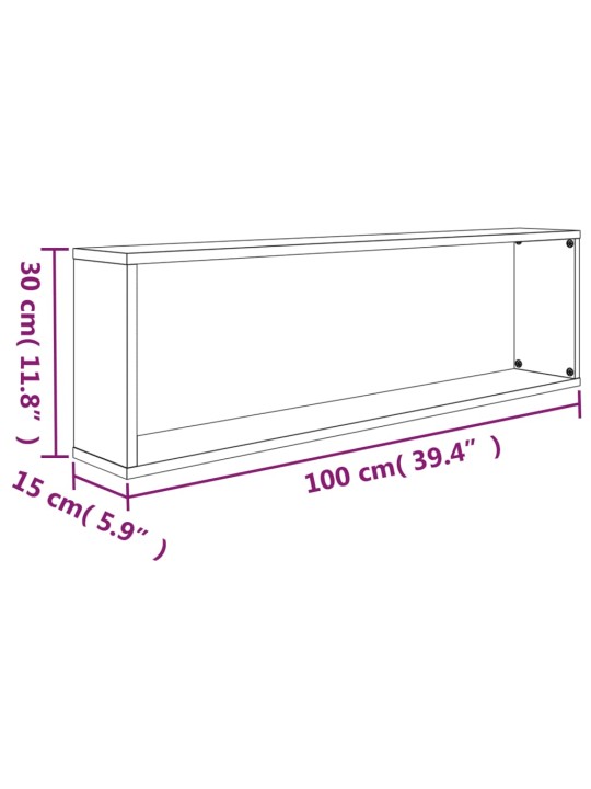 Seina kuubikriiulid 2 tk, suitsutatud tamm, 100 x 15 x 30 cm