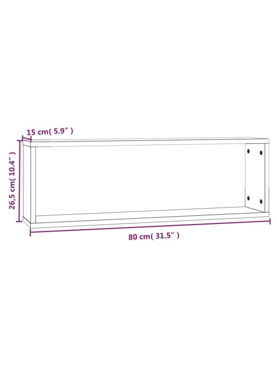 Seina kuubikriiulid 2 tk, suitsutamm, 80x15x26,5 cm, tehispuit