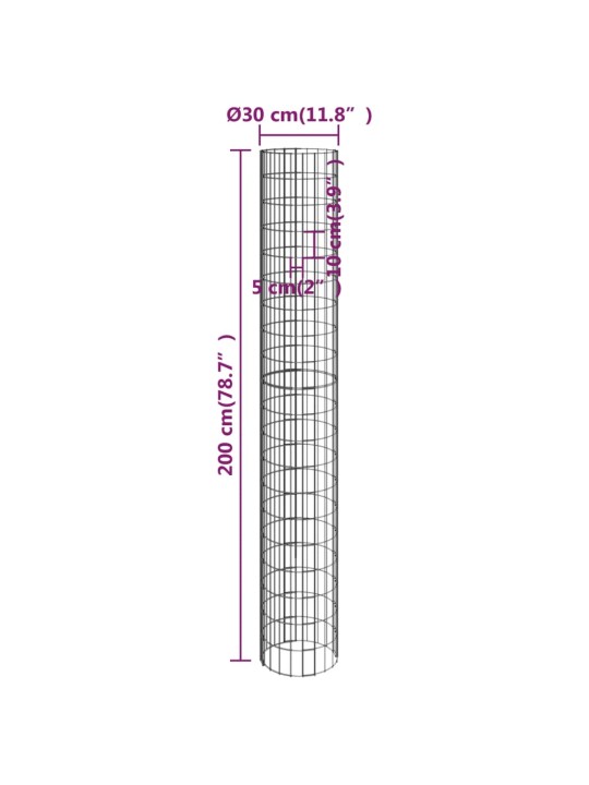 Ringikujuline gabioonpost, tsingitud teras, ø30 x 200 cm