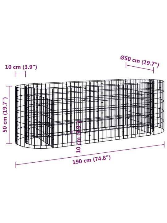 Gabioon taimelava, tsingitud raud, 190 x 50 x 50 cm