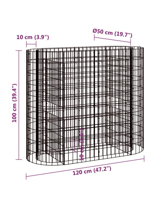 Gabioon taimelava, tsingitud raud, 120 x 50 x 100 cm