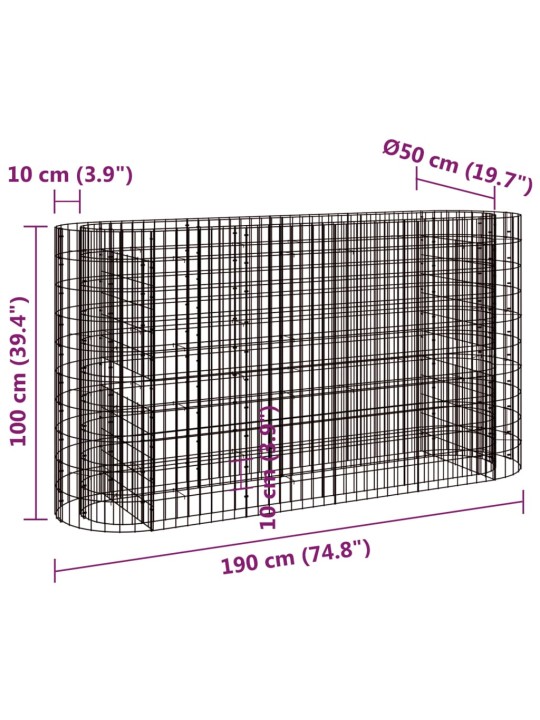 Gabioon taimelava, tsingitud raud, 190 x 50 x 100 cm