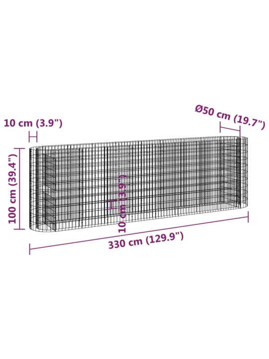 Gabioon taimelava, tsingitud raud, 330 x 50 x 100 cm