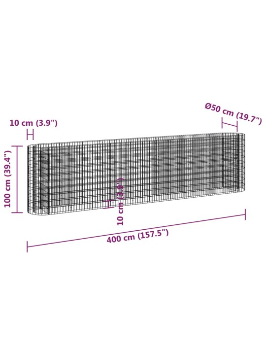 Gabioon taimelava, tsingitud raud, 400 x 50 x 100 cm