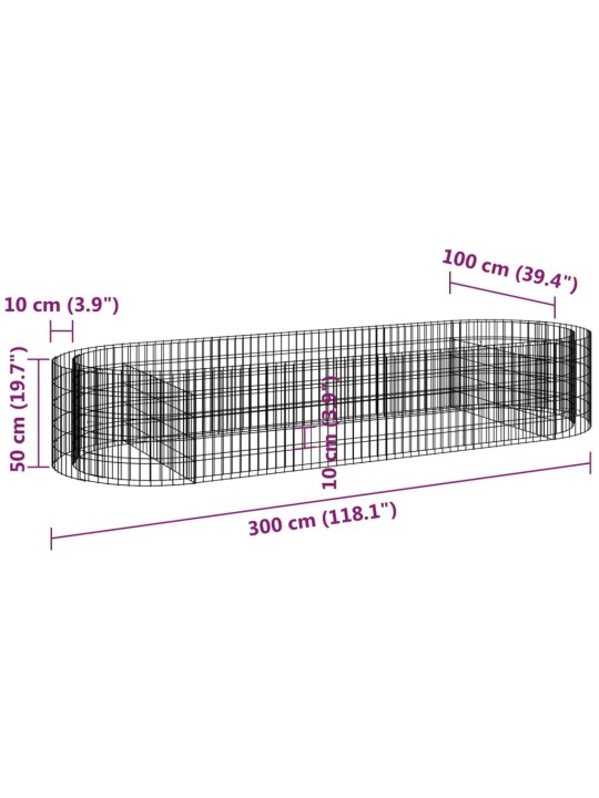 Gabioon taimelava, tsingitud raud, 300 x 100 x 50 cm