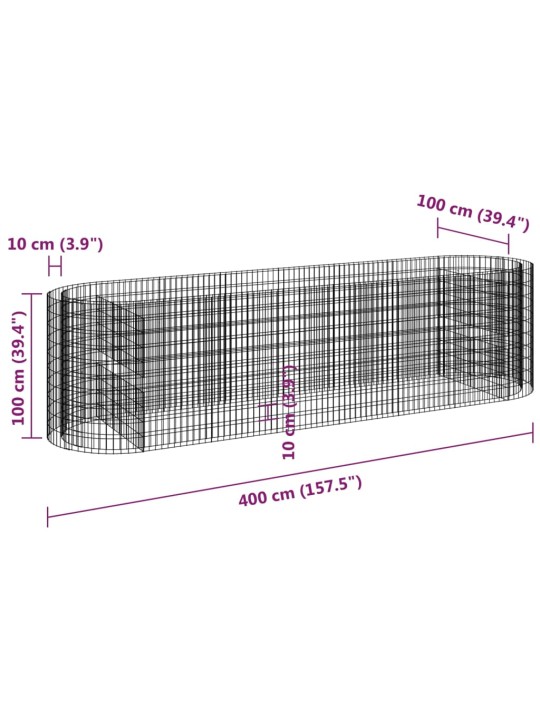 Gabioon taimelava, tsingitud raud, 400 x 100 x 100 cm