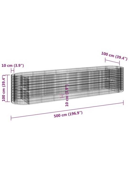 Gabioon taimelava, tsingitud raud, 500 x 100 x 100 cm