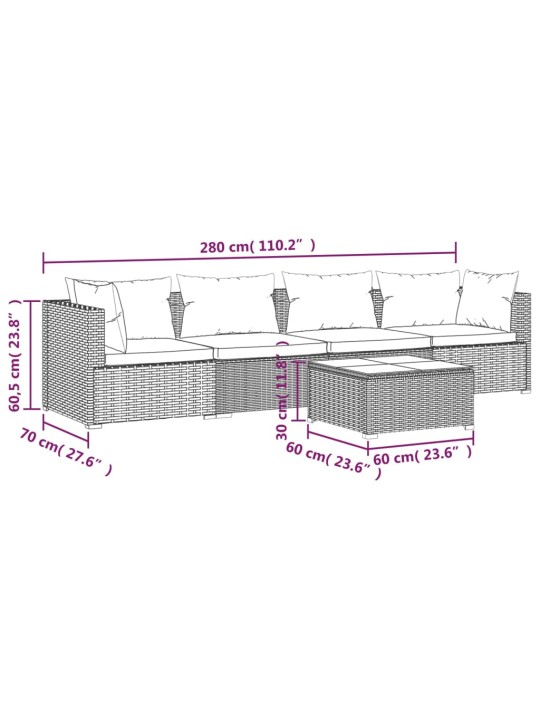 5-osaline aiamööbli komplekt patjadega, polürotang, hall