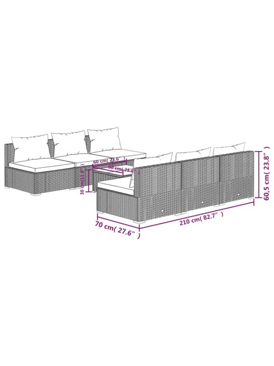7-osaline aiamööbli komplekt patjadega, hall, polürotang