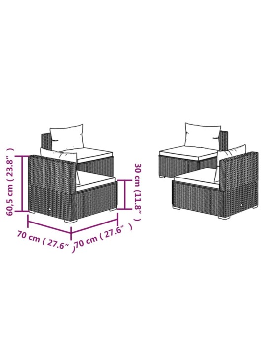 4-osaline aiamööblikomplekt patjadega, polürotang, pruun