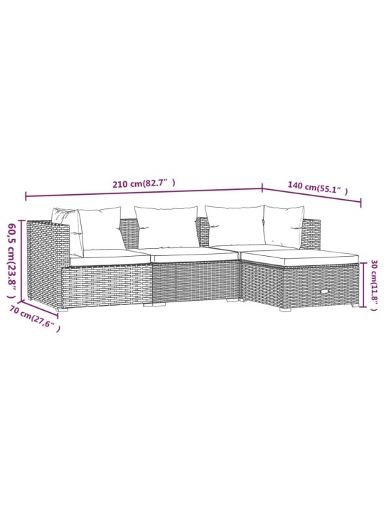 4-osaline aiamööblikomplekt patjadega, polürotang, hall