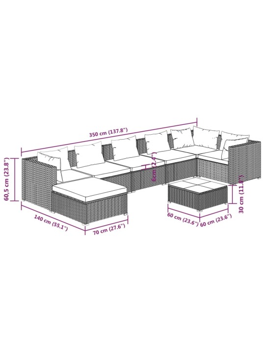 8-osaline aiamööbli komplekt patjadega, polürotang, pruun